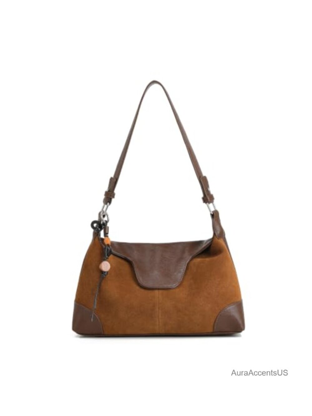 Faux Suede Crescent Crossbody Bag with Tassel Charm, Lightweight, Adjustable